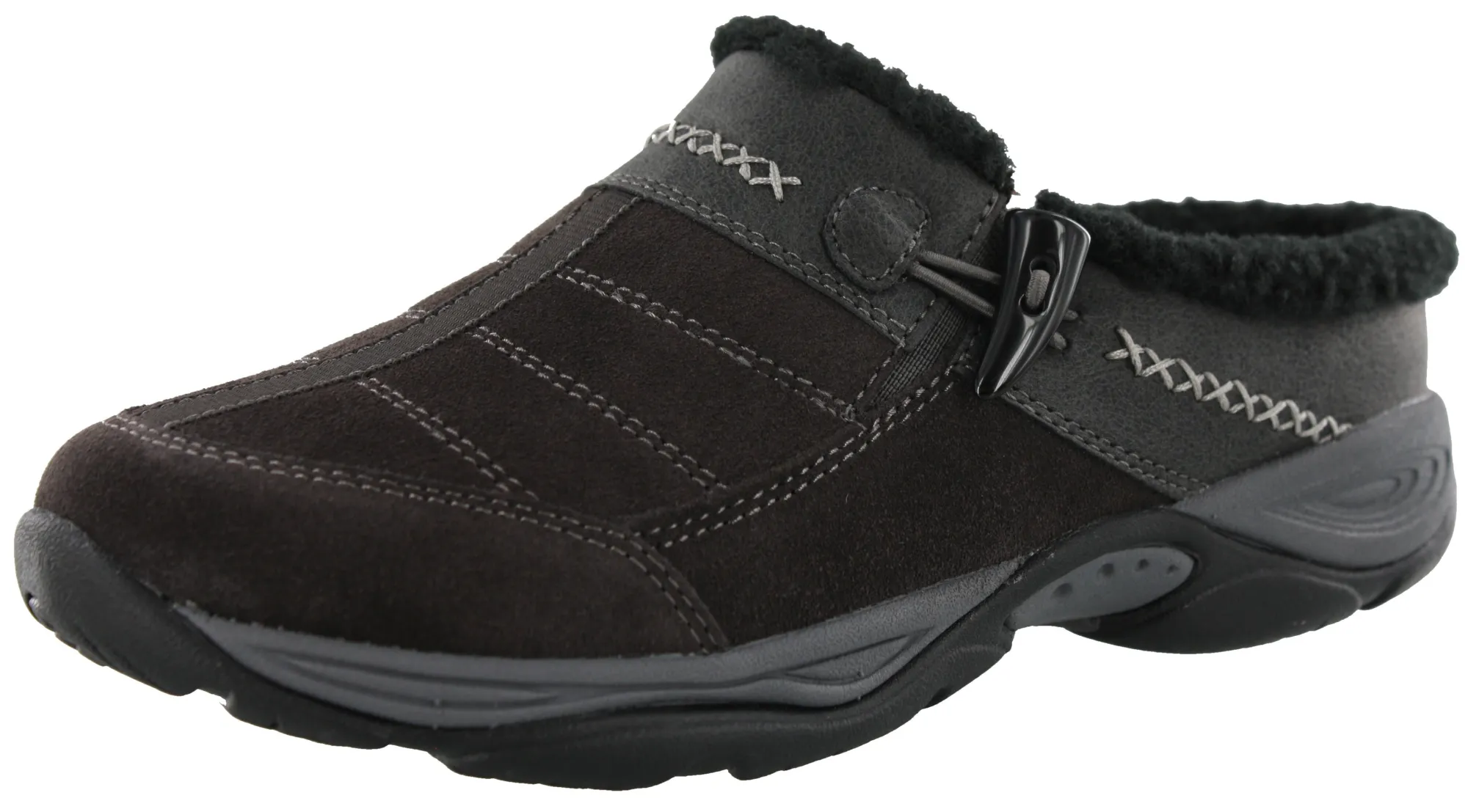 Slippers>Easy Spirit Women Warm Cozy Slip On Clog Slippers Efrost Dark Grey01