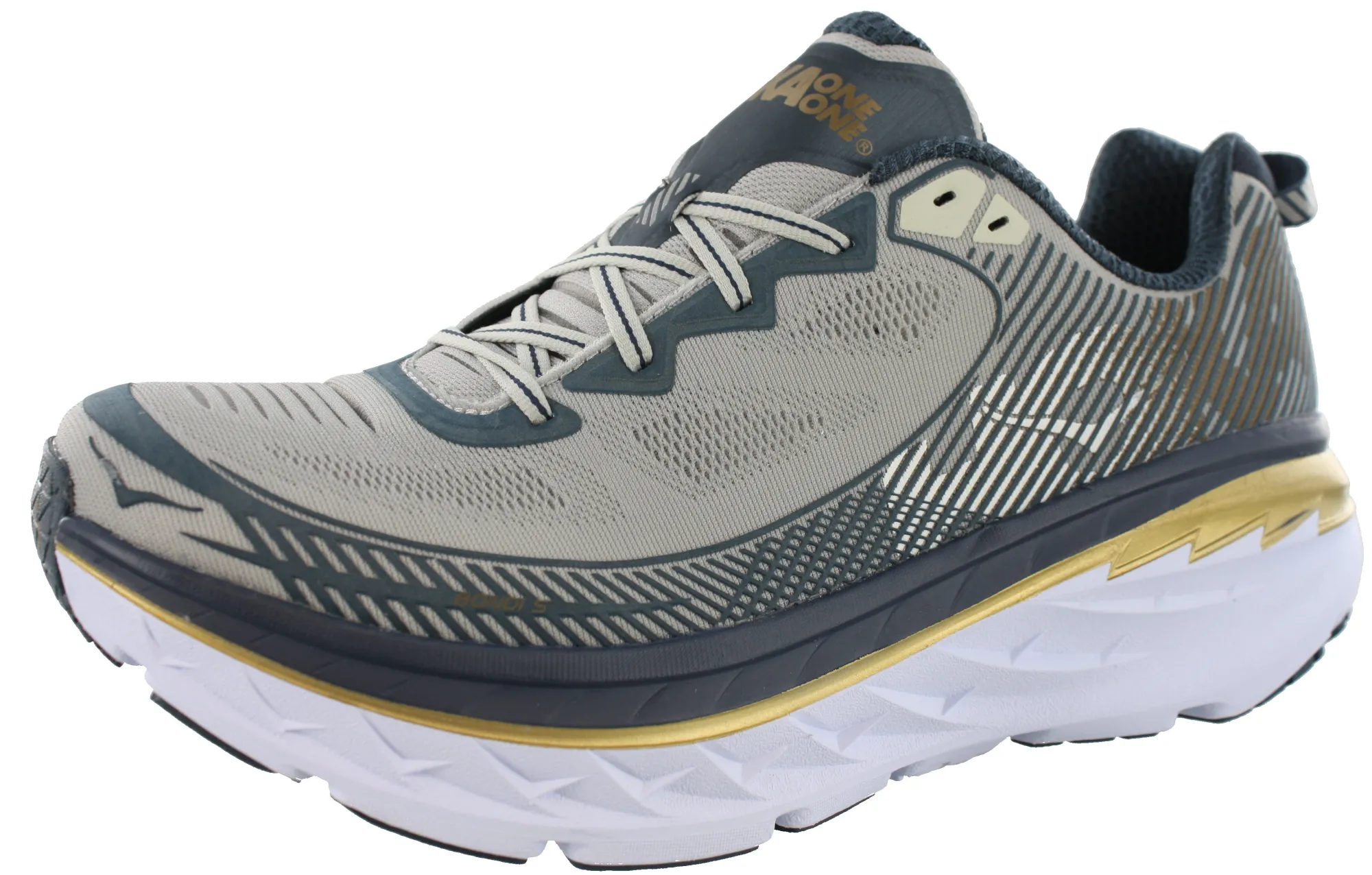 Running>Hoka Men Ultra Marathon Cushioned Running Shoes Bondi 5 Cool Grey/Mindinght Navy