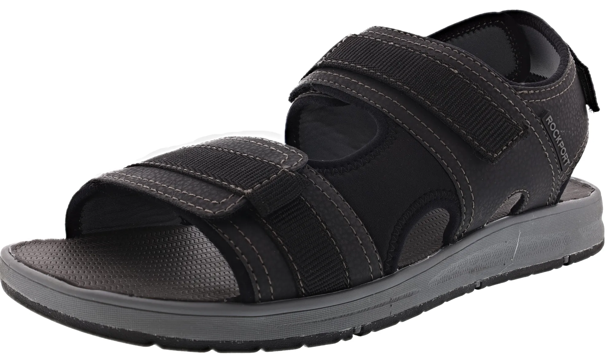 Sandals>Rockport Men's Lucky Bay Sport 3 Strap Sandals Black Nubuck
