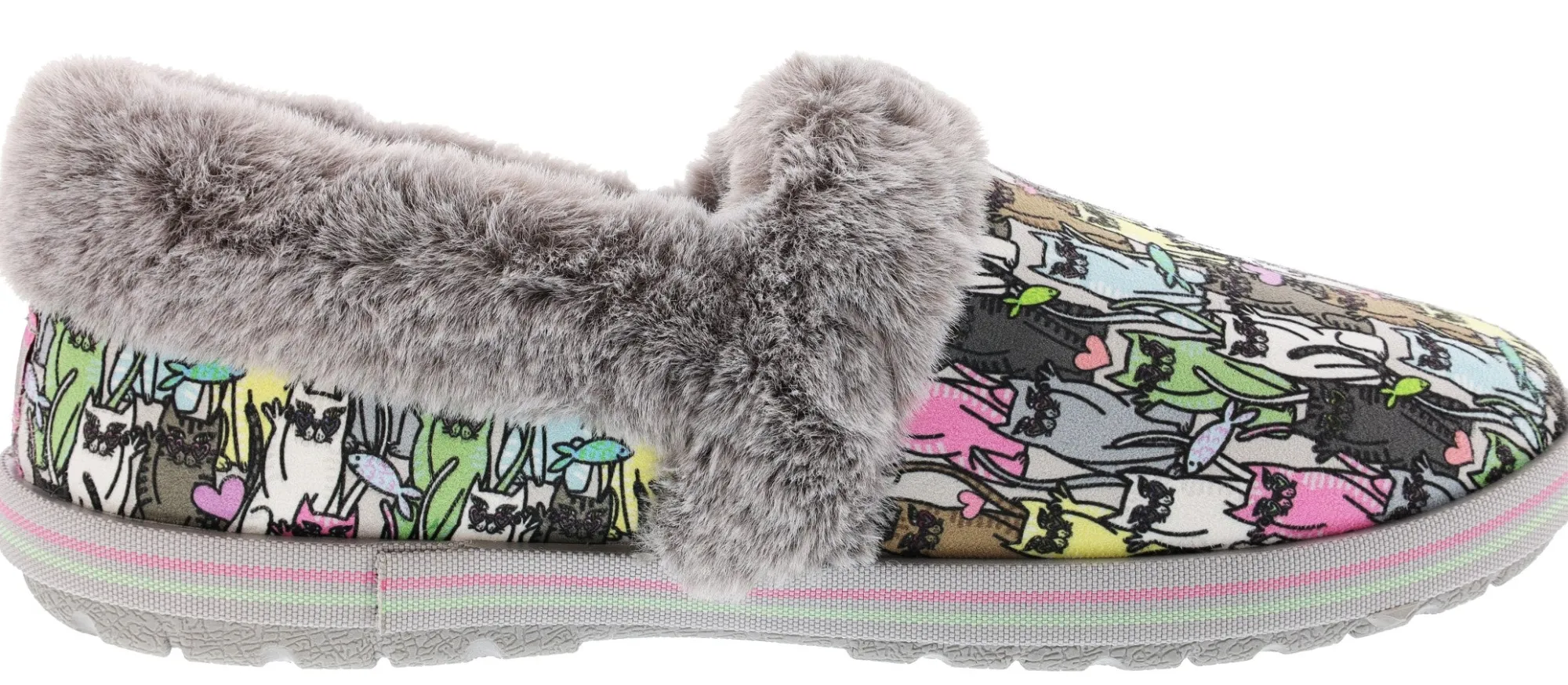 Slippers|Casual>Skechers Bobs Women's Too Cozy Kitten Gloves Memory Foam Slippers Grey/Multi