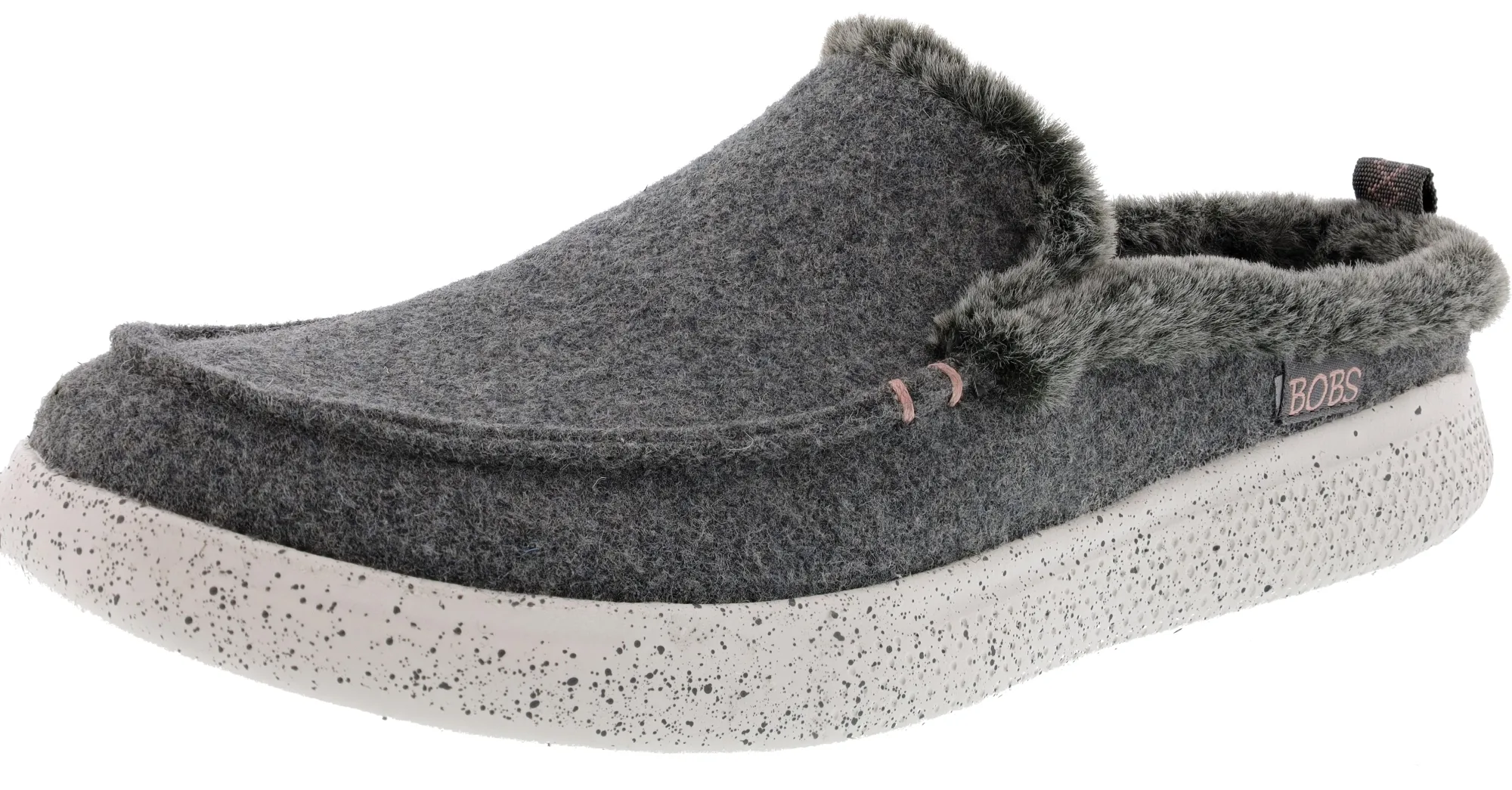 Walking>Skechers Women's Bobs Skipper Wild Wooly Memory Foam Slip On Slippers Gray