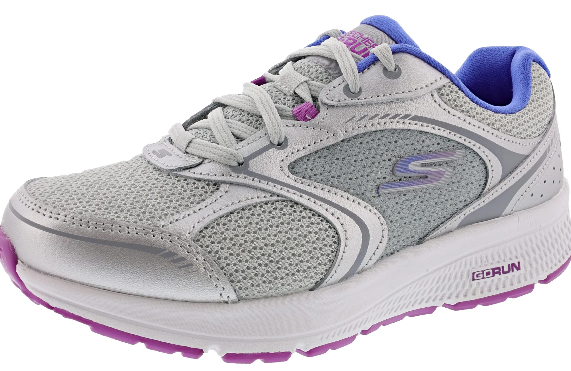 Running>Skechers Women's Go Consistent Chandra Wide Width Running Shoes Silver/Purple