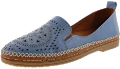 Flats>Spring Step Women's Ingrid Leather Slip On Loafer Sky Blue