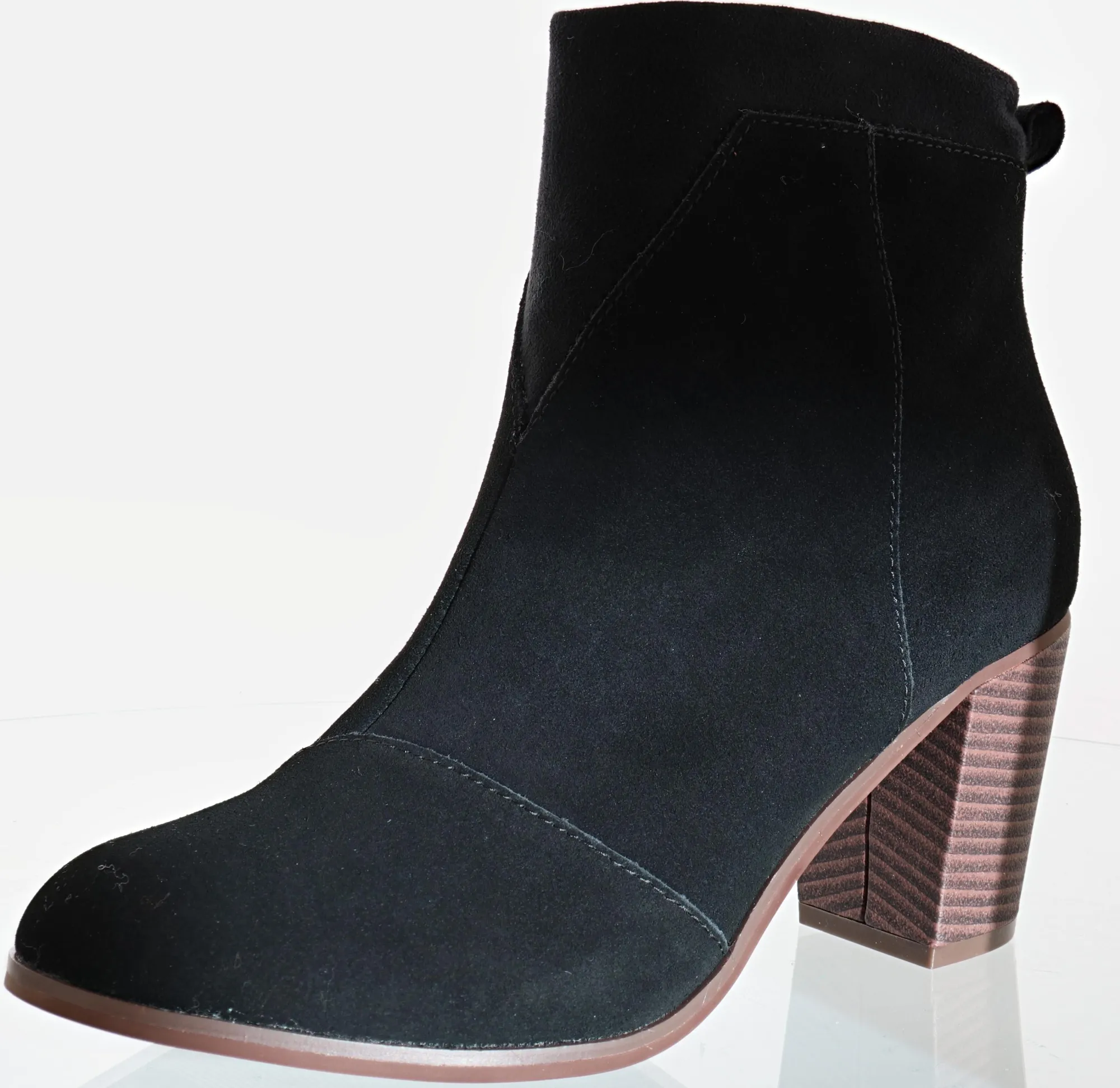 Heels>Toms Women Mid Block Ankle Booties Lunata Black Suede/ Microfiber Mix3603