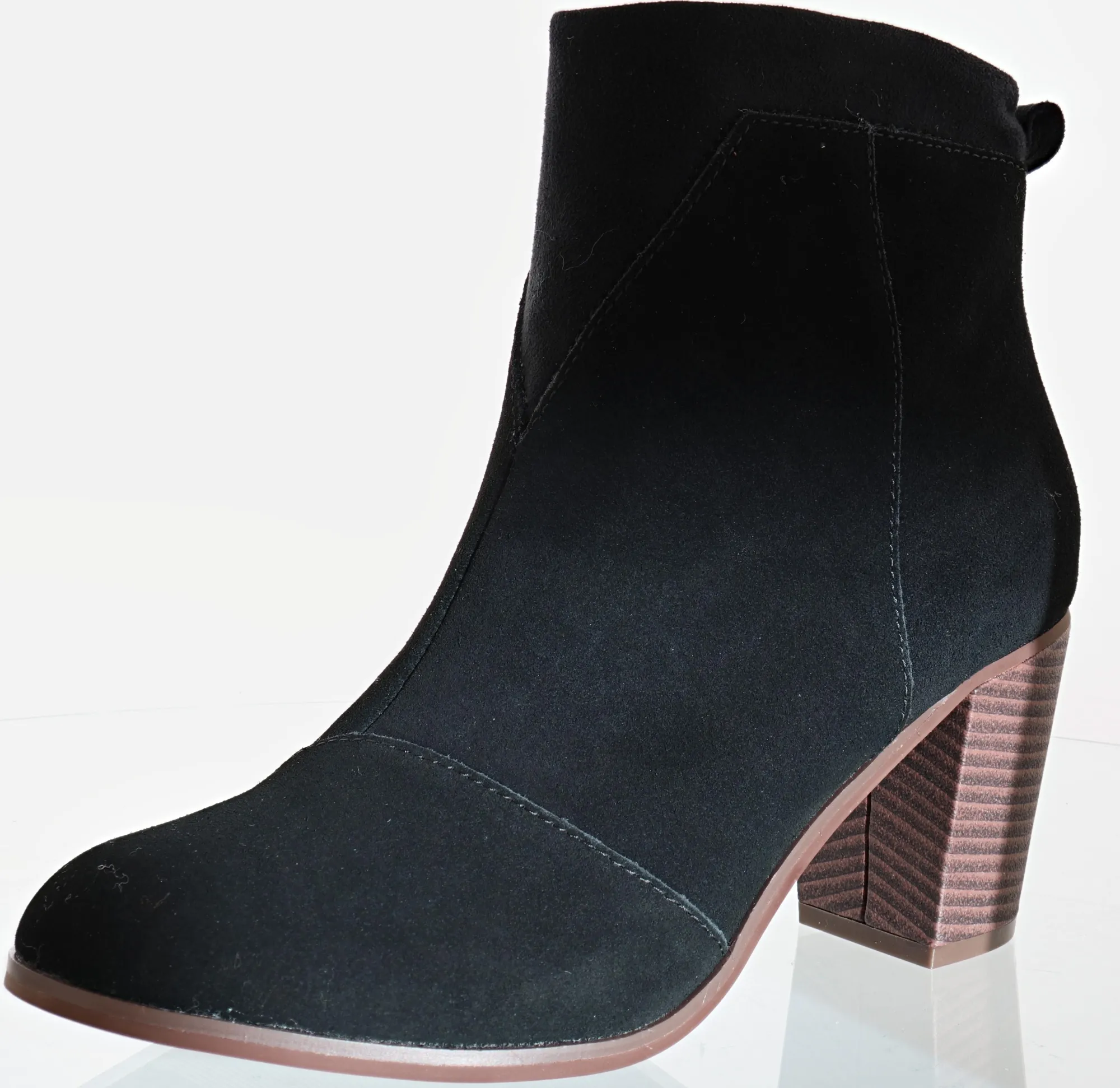 Heels>Toms Women Mid Block Ankle Booties Lunata Black Suede/ Microfiber Mix3603