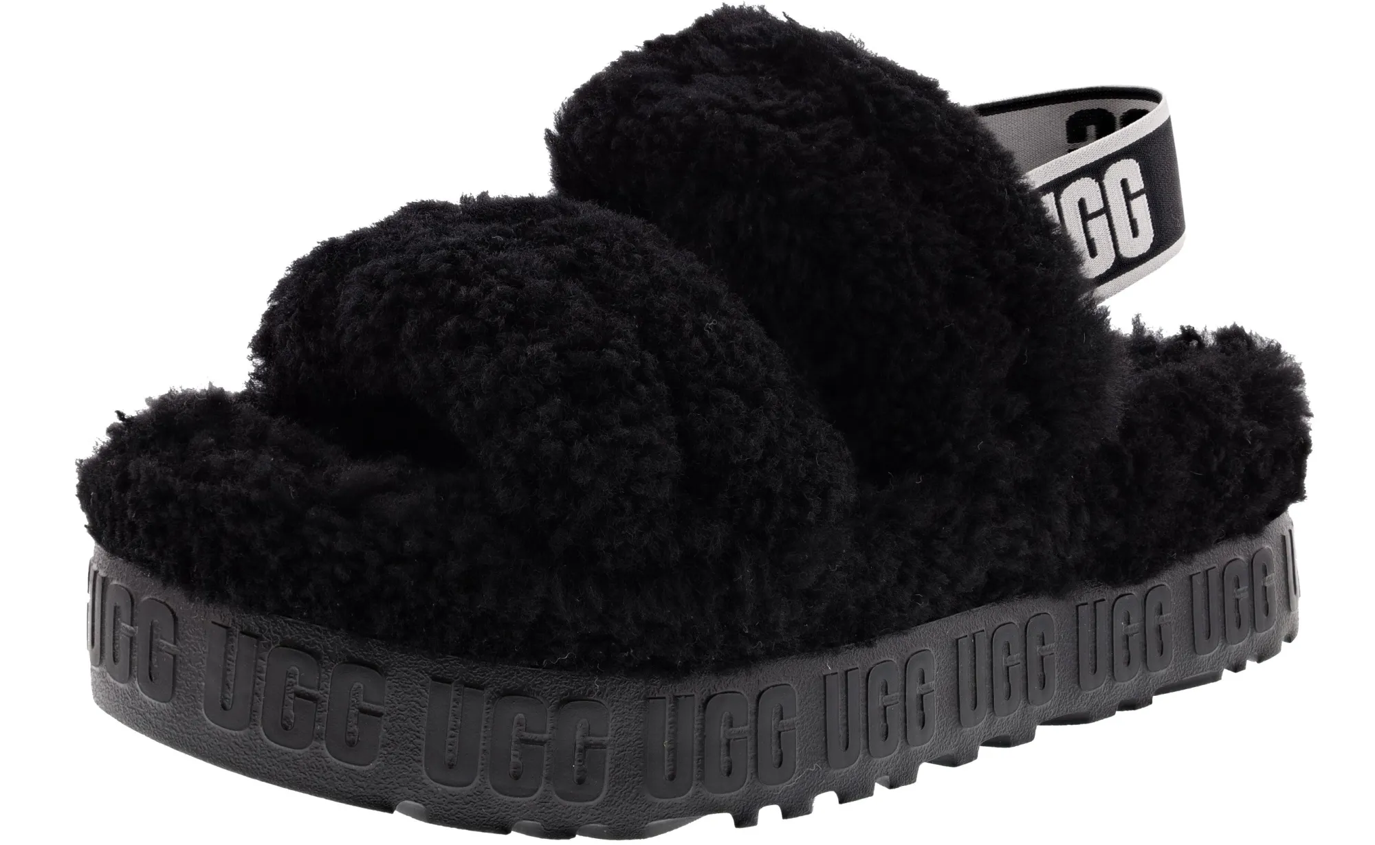 Slippers>UGG Oh Fluffita Women’s Platform Slingback Slippers Black
